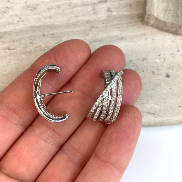 NEW~ Anthropologie Shashi Roux Silver & CZ Multi-Band Stud Earrings - Picture 3 of 11